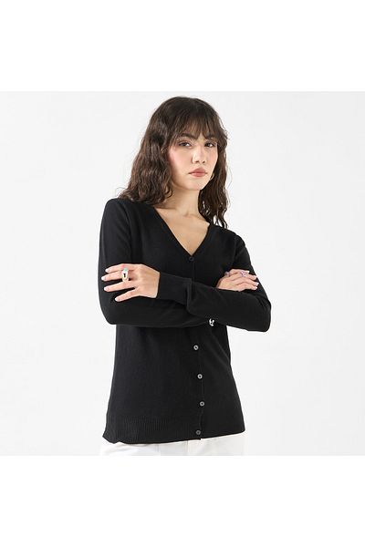 2Xtremz Solid V-Neck Cardigan with Long Sleeves and Button Closure