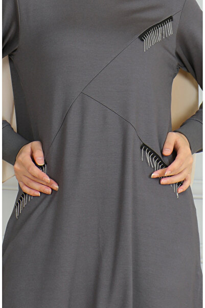 sefamerve Gray Tunic and Trousers Double Set - Tassel Detailed 20042-05