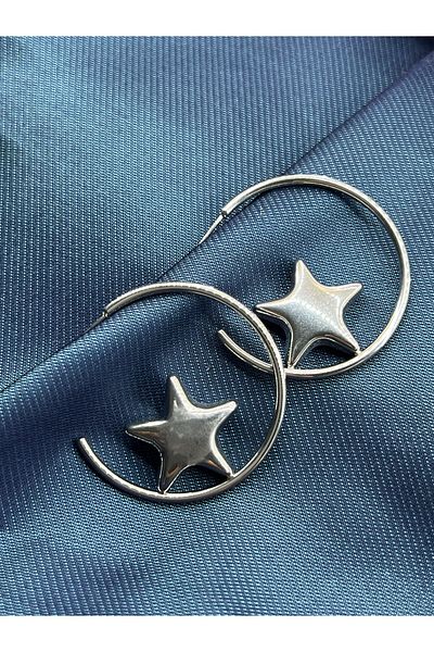 Lavienta Gold & Silver Steel Star Hoop Earrings