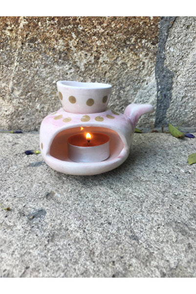 seramikanaz Seramik El Yapımı Beyaz Pembe Ebruli Yeşil Benekli Buhurdanlık