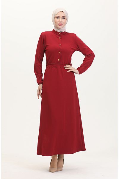 sefamerve Φόρεμα Judge Collar Half Button 0522-01 Claret Red