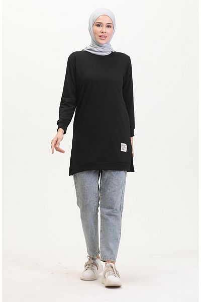 sefamerve Schwarze Sport-Tunika mit Schlitz – 0529-01