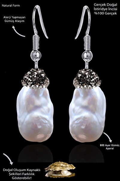 Erilsa Sertifikalı Zirkon Taşlı Model Ham Doğal Barok Inci Küpe - İstiridye İncisi