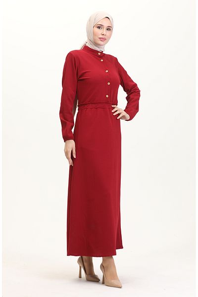 sefamerve Φόρεμα Judge Collar Half Button 0522-01 Claret Red