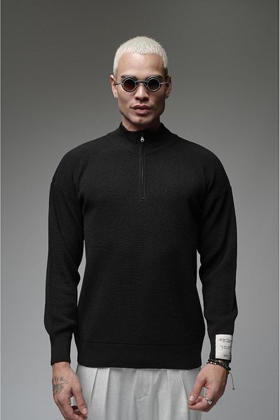 Butik Пуловер от трикотаж с половин цип и голям размер