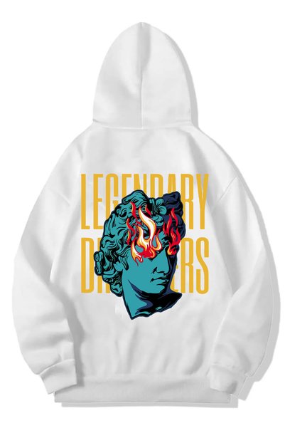 DEEPSENCE Ανδρικό φούτερ LEGENDARY - Λευκό, με κουκούλα, στάμπα στην πλάτη