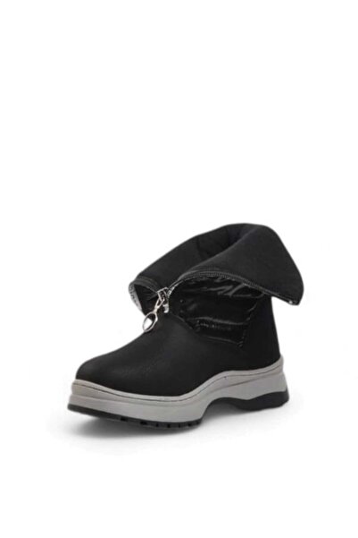 MİYA Siyah Kız Çocuk Botu Hafif Kaymaz Taban Fermuarlı Su Geçirmez Kar Çizmesi