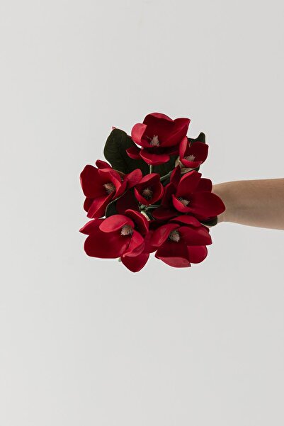 Güleç Yapay Çiçek Yapay Lüx Lateks Manolya Demeti 33cm Kırmızı 7 Kafa