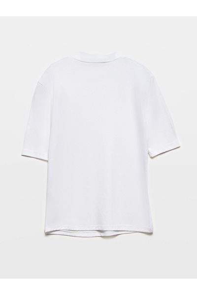 Dilvin 30481 High Collar T-Shirt-O.White