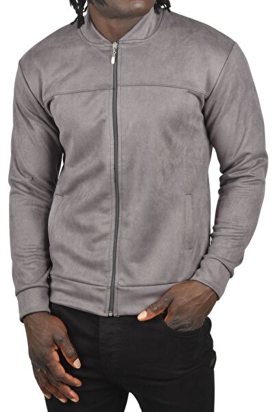 DeepSEA Jachetă pentru bărbați, gri, slim-fit, din piele de căprioară, cu fermoar 2504334