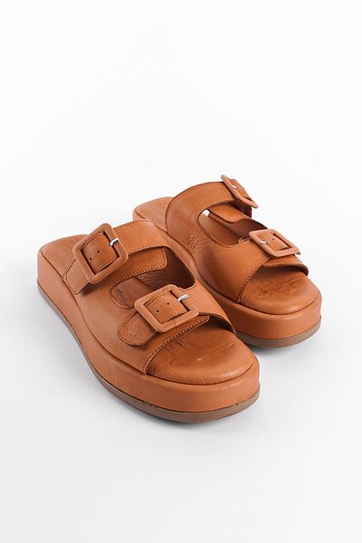 Capone Outfitters Damen-Slipper aus echtem Lederstroh - Schnalle