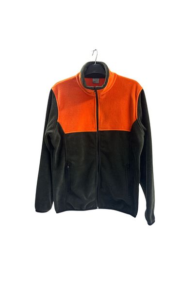 WİDİ Φούτερ Unisex Regular Fit Διπλό Χρώμα Πλήρες φερμουάρ Όρθιος Γιακάς Πορτοκαλί Χακί Fleece Φούτερ