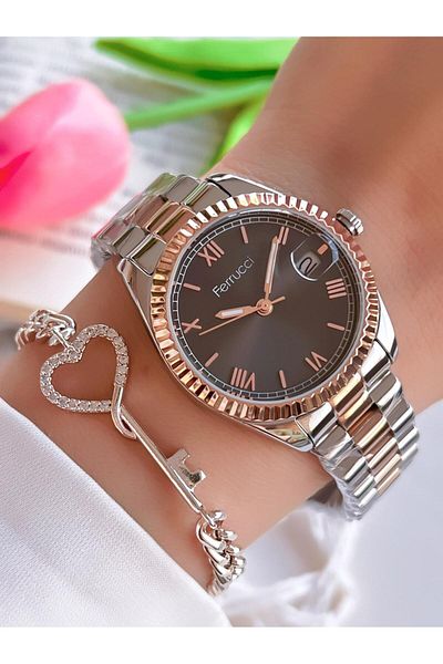 Ferrucci طقم ساعة يد نسائية وسوار بتقويم مقاوم للماء بطول 30 متر - BGF.1.13016.4