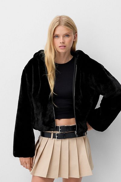Bershka Jacket with faux fur hood