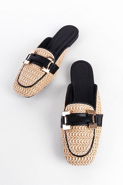 Capone Outfitters Női, rövid sarkú szalmacsatos valódi bőr papucs