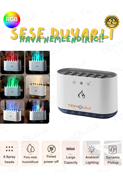 Teknoloji Gelsin Hava Nemlendirici Humidifier 7 Rgb Işık 6 Nozzle Sese Duyarl...