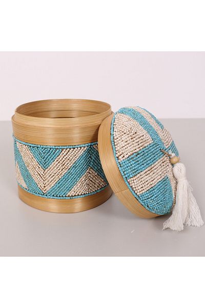 Mylamp Cutie de depozitare din bambus cu margele Bali M 15x17 cm