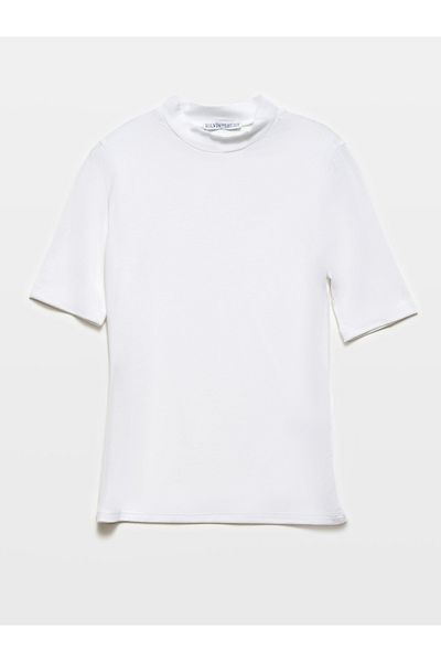 Dilvin 30481 High Collar T-Shirt-O.White