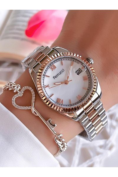 Ferrucci 30 Mt Water Resistant Steel Cord Women's Wristwatch and Bracelet Set with Calendar - Bgf.1.13016.6
