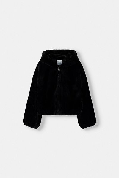 Bershka Jacket with faux fur hood