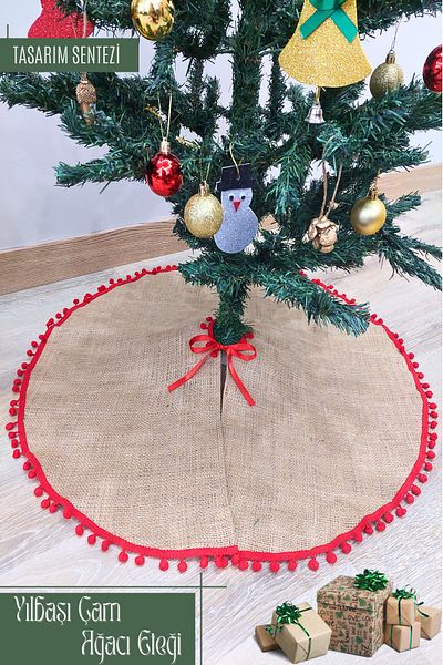 Tasarım Sentezi New Year's Pine Skirt - Jute Color, New Year's Pine Tree, Tree Ornament, Christmas Christmas Gift