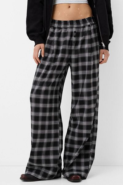 Bershka Straight fit check trousers