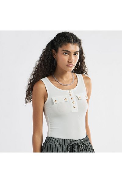 FAV Ribbed Tank Top with Round Neck and Flap Detail