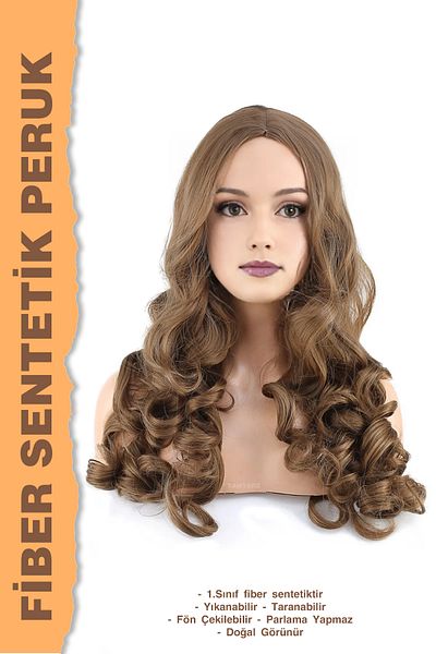 KONAK PERUK Long Fiber Synthetic Wig - Wavy and Rivetless, Baby Brown