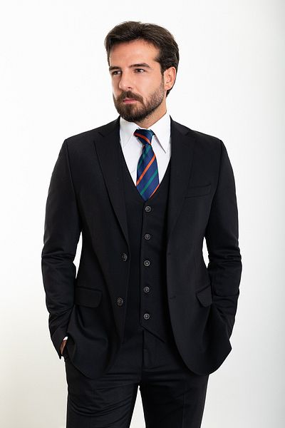 Mcr Straight Slim Fit Mono Collar 8 Drop Classic Men's Suit Navy Blue - 45307.24Y