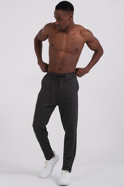 RELAXL Elastic Waist Striped Narrow Leg Anthracite Jogger Men's Trousers