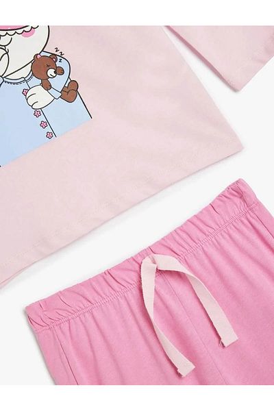Koton Rabbit Printed Long Sleeve Cotton Pink Girl's Pajamas Set 5Wlk40017Mk