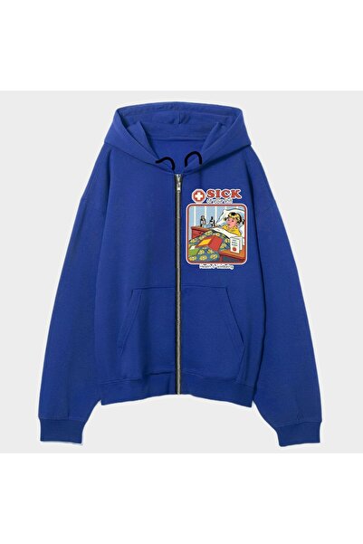 MAYDAY CULTURE Jachetă unisex vintage albastră, cu croială dreaptă, cu glugă ...