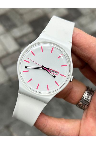 Choppers White Silicone Cord Pink Detail - Modern and Minimalist Design Women's Wristwatch