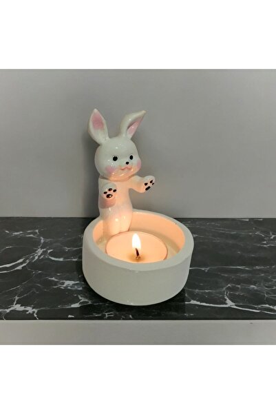 TAŞDEVRİLIFE Dekoratif Ateş Başında Isınan Tavşan  Tealight Mumluk Tealight