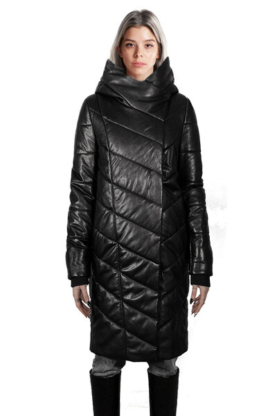 FTB Kadın Hakiki Deri Uzun Şişme Mont Kaban