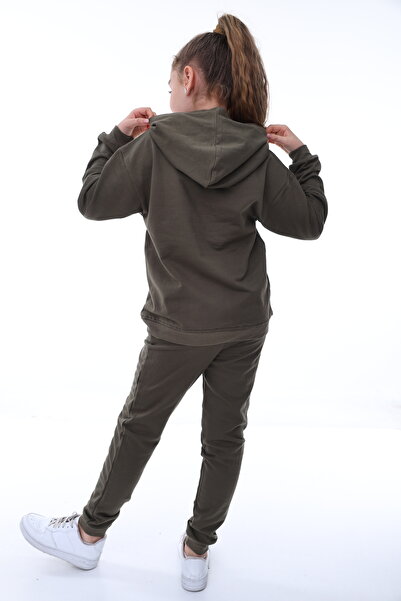 ZUZUNGA Βασικό σετ φόρμας με κουκούλα χακί για παιδιά 3-10 ετών - 2 νήματα με ράστερ και τσέπες καγκουρό