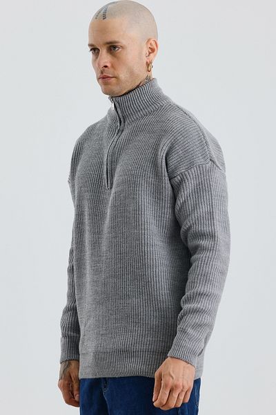 MADZEYMODA Ανδρικό πλεκτό πουλόβερ με μισό φερμουάρ Premium πλεκτό γκρι Mz62001