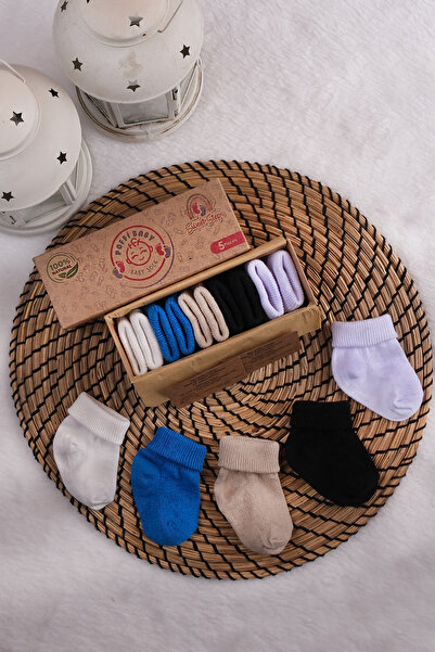 poffibaby Organik Pamuk Unisex 5'li Kutulu Premium Yeni Doğan Bebek Çorabı