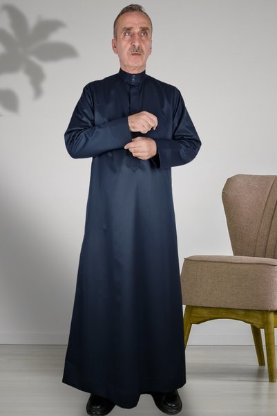 Royal Attire Hajj Umrah Clothes/Front Buttons Hidden and Long Sleeves Without Buttons with Pockets/Prayer Robe/Men's Fistan