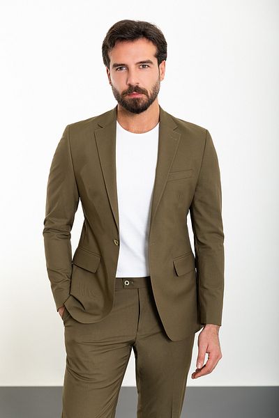 Mcr Straight Slim Fit Mono Collar Men's Suit Khaki - 45306.24Y