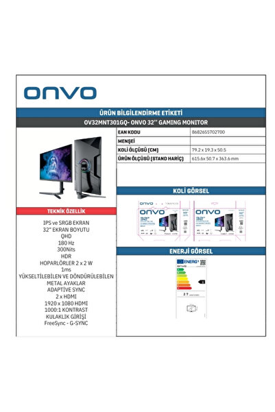 ONVO OV32MNT301GQ 32'' Monitör