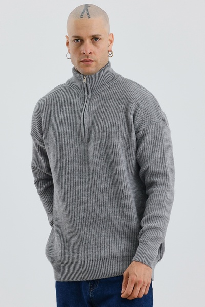 MADZEYMODA Чоловічий оверсайз светр з напівзастібкою, преміум-трикотаж, сірий Mz62001