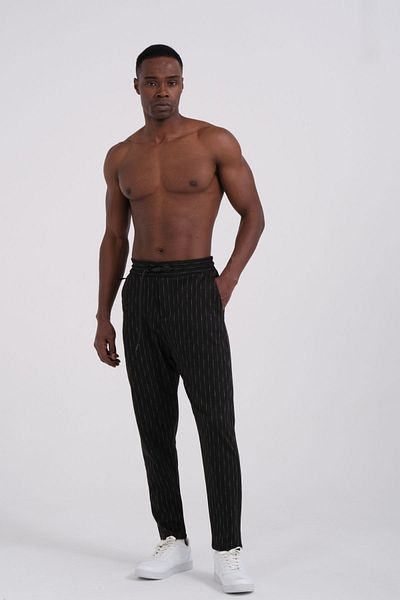 RELAXL Elastic Waist Striped Narrow Leg Black Jogger Men's Trousers