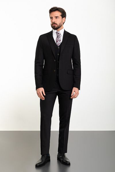 Mcr Straight Slim Fit Mono Collar 8 Drop Classic Men's Suit Black - 45307.24Y