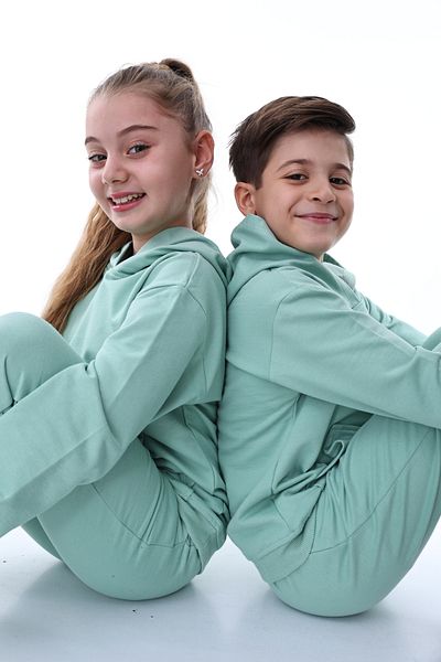 ZUZUNGA Σετ παιδική αθλητική φόρμα Water Green - Hoodie, 2 Thread Raster, Kangaroo Pocket, 3-10 ετών