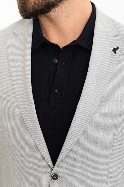 Mcr Striped Slim Fit Bag Pocket Mono Collar Seersucker Men's Suit Gray - 45320.24Y