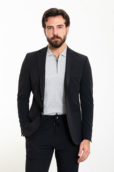 Mcr Straight Slim Fit Bag Pocket Mono Collar Sports Men's Suit Black - 45309.24Y
