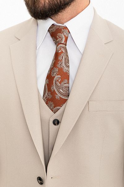 Mcr Straight Slim Fit Mono Collar 4 Drop Classic Men's Suit Beige - 45317.24Y