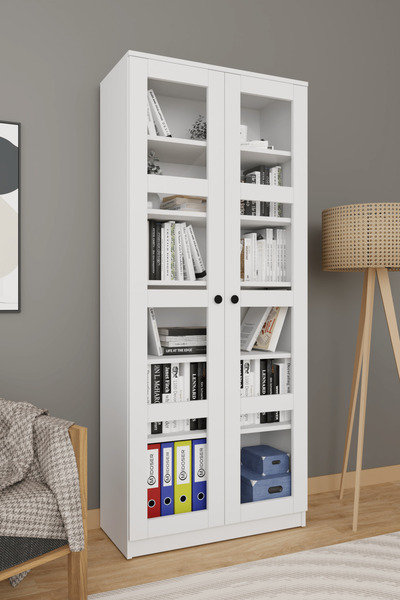 midoser Lucas Cam Kapaklı Vitrin - Büfe - Kitaplık ve Çok Amaçlı Dolap ( AYARLANABİLİR RAF )