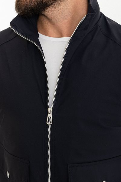 Mcr Plain Navy Blue Slim Fit Bag Pocket Judge Collar Men's Vest